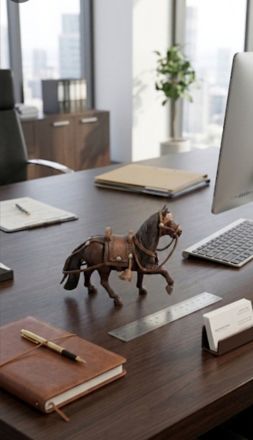 Estatua de caballo tallada en madera cedro